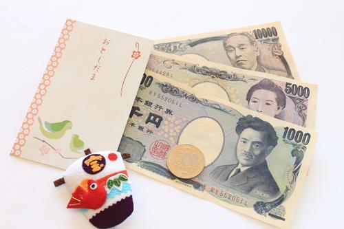 ポチ袋と紙幣・貨幣の写真